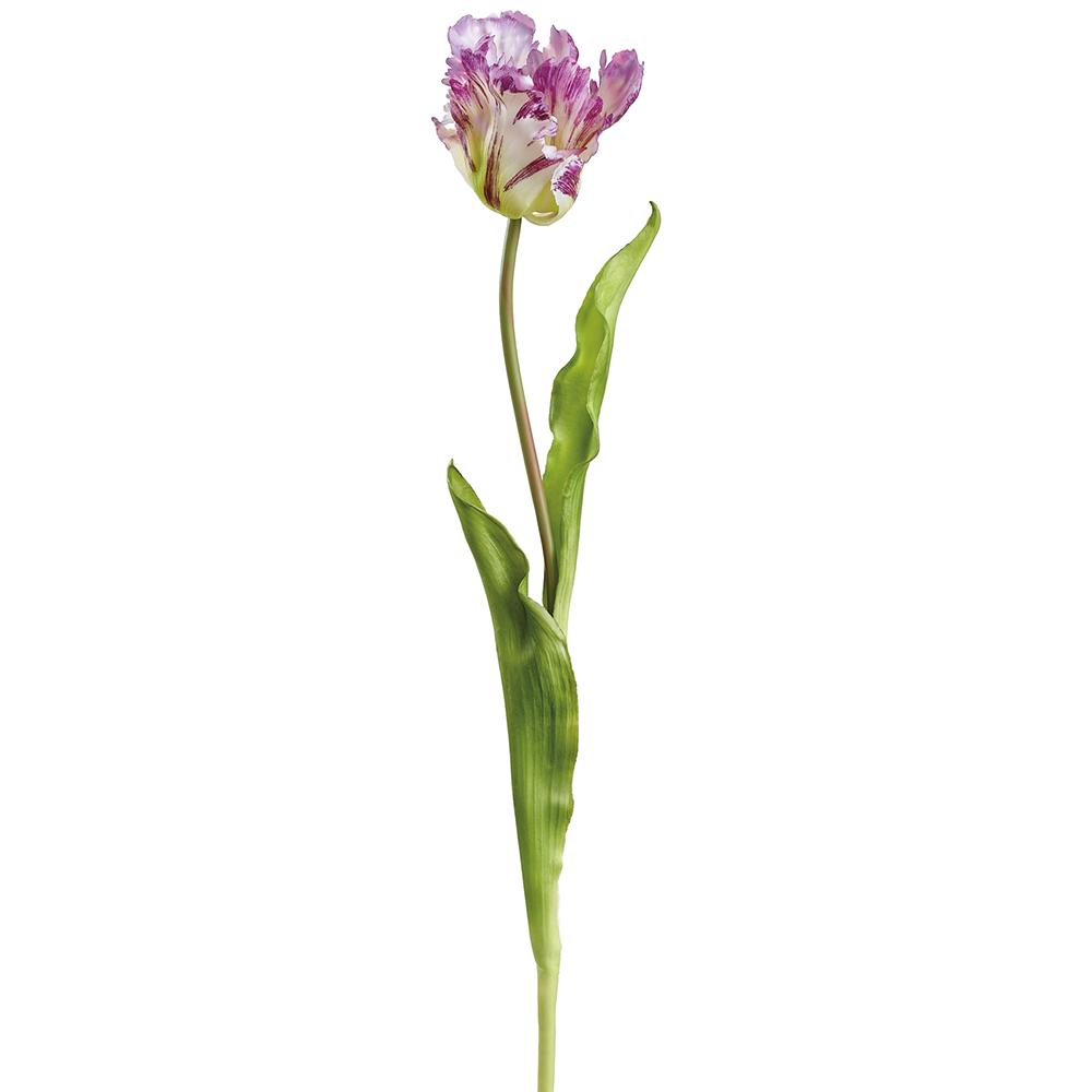 Real touch tulip spray with plastic petals on iron wire stem in a naturalistic silhouette.