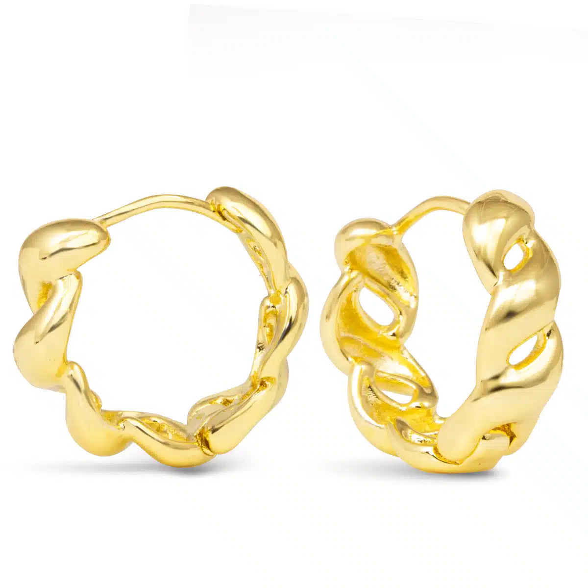 Emerson polished gold twist small hoop earrings shown as a pair against a white background.