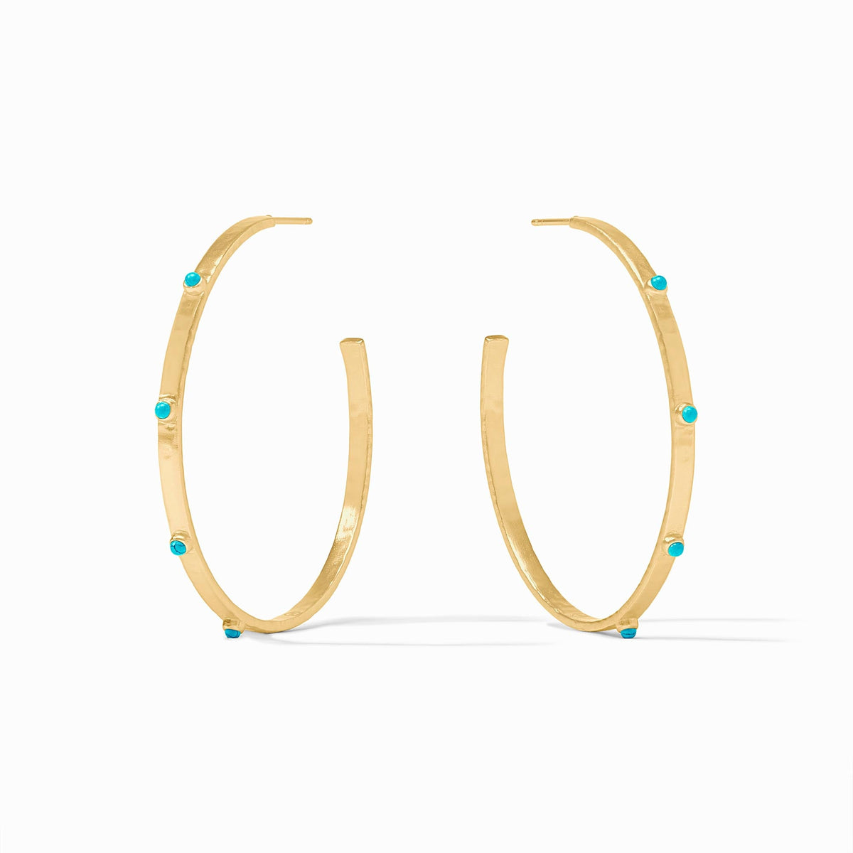 Lightly hammered gold hoop earring with gemstone accents and Julie Vos hallmark