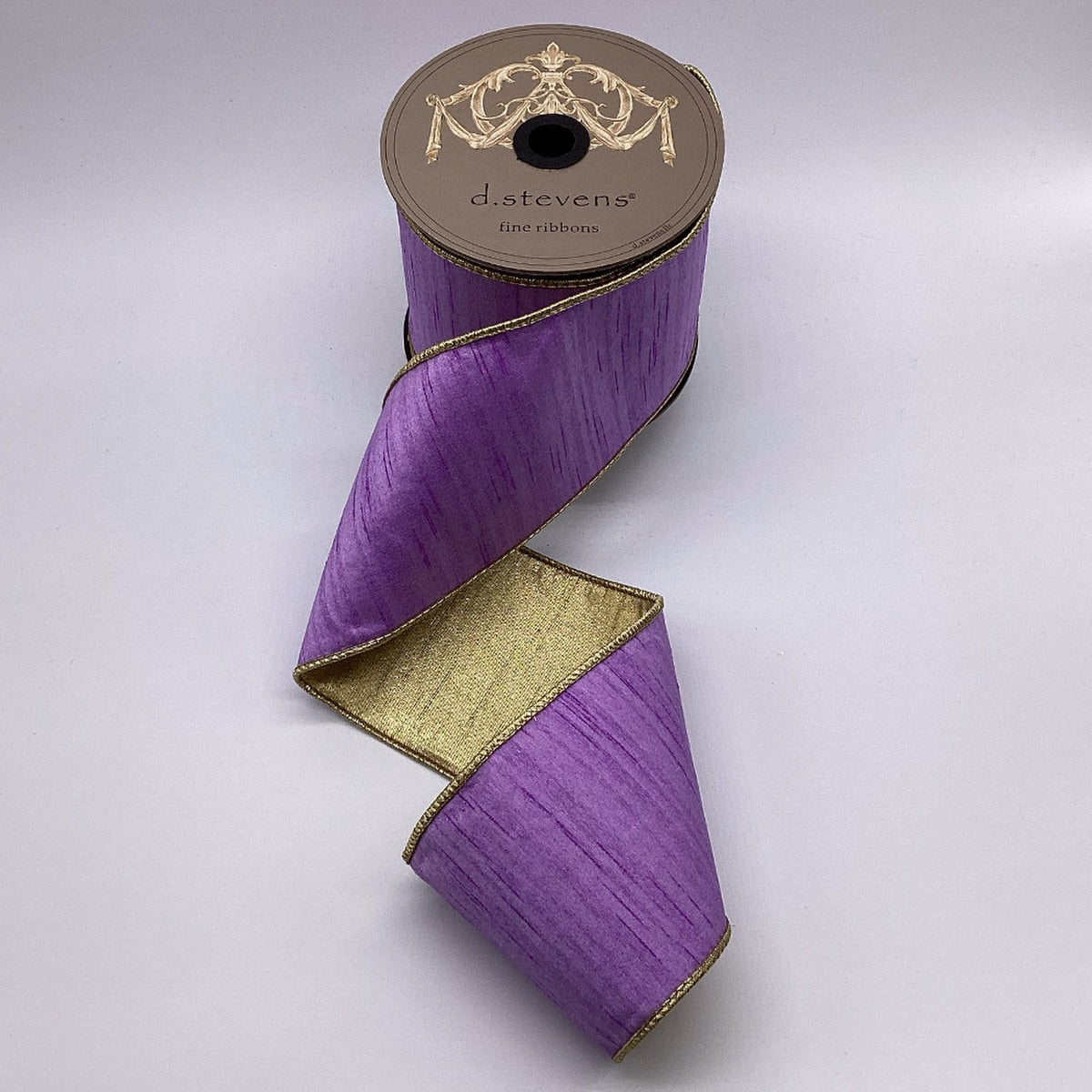 Slub Dupion ribbon with metallic gold back side visible