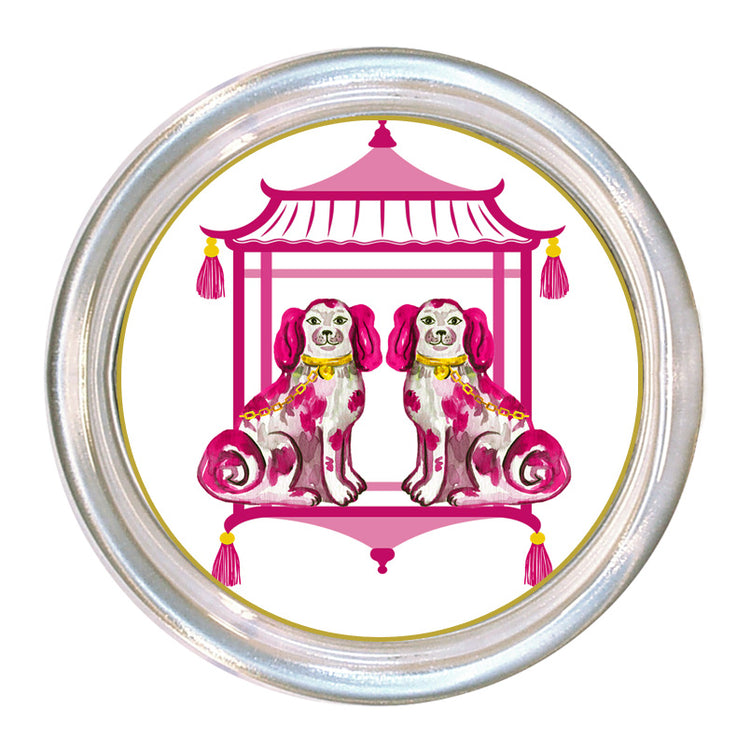 Round glass coaster with a high rim and black velvet back.