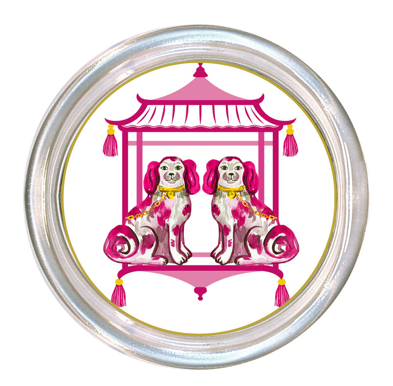 Round glass coaster with a high rim and black velvet back.
