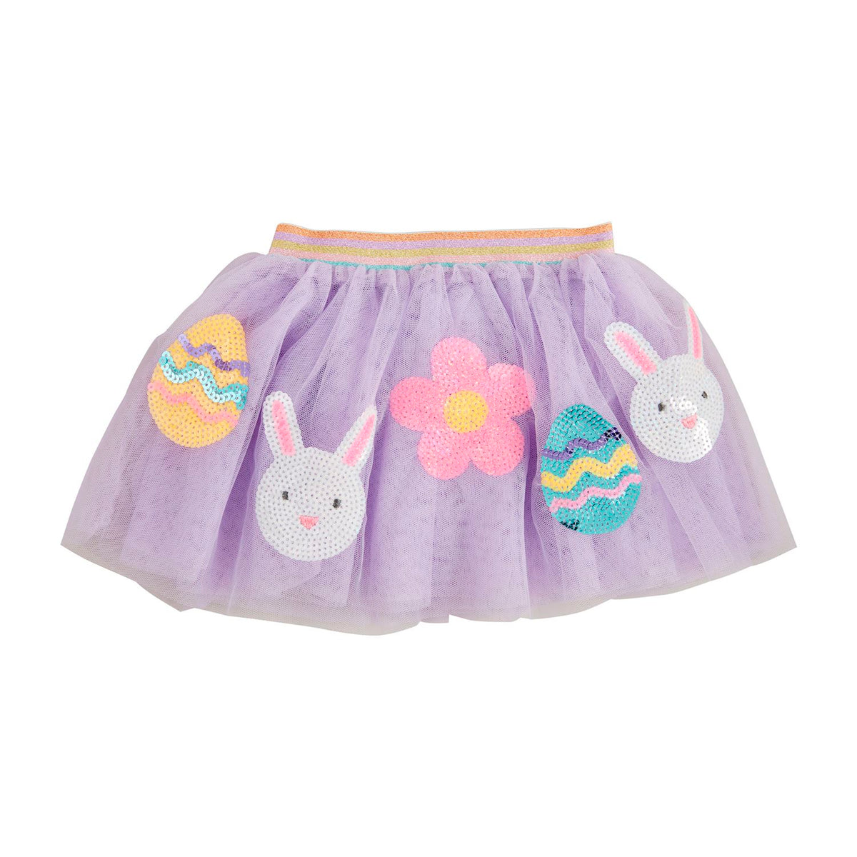 Layered mesh Easter sequin tutu with lurex elastic waistband in pink.