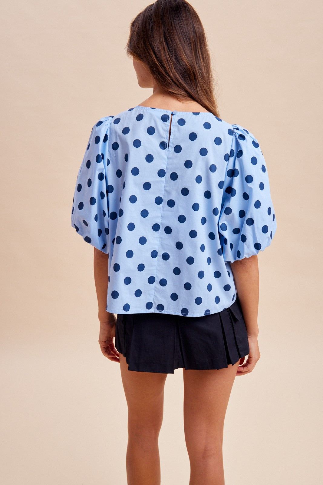 Elise Polka Dot Short Puff Sleeve Blouse Top