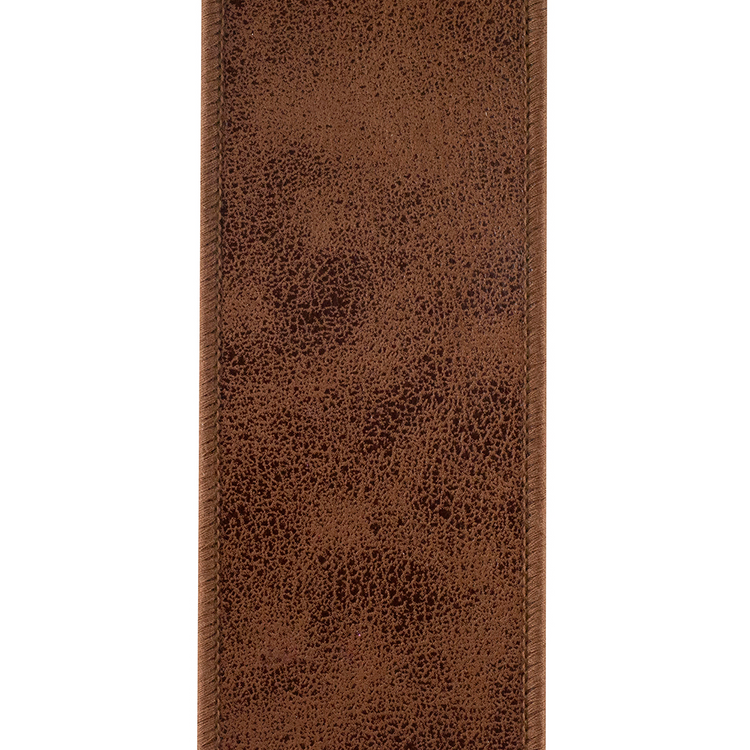 2-1/2 inch brown leather deluxe two-sided wired edge ribbon with a textured finish.