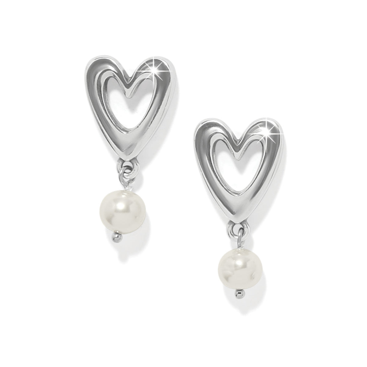 Silver-plated post earrings with flat disc backs featuring baroque pearls in a drop silhouette.