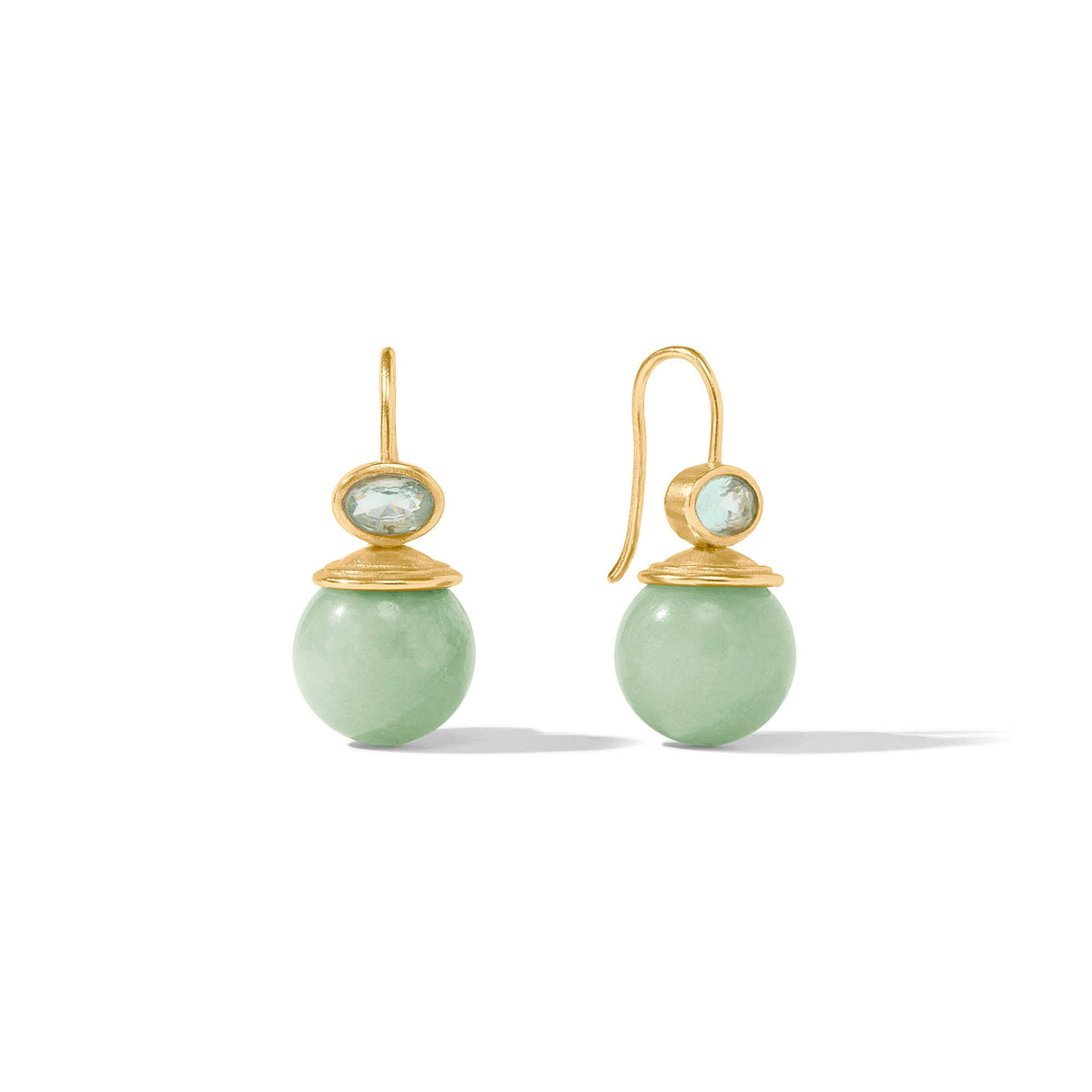 Portofino Demi earring with jade stone set in gold plate on a French wire.