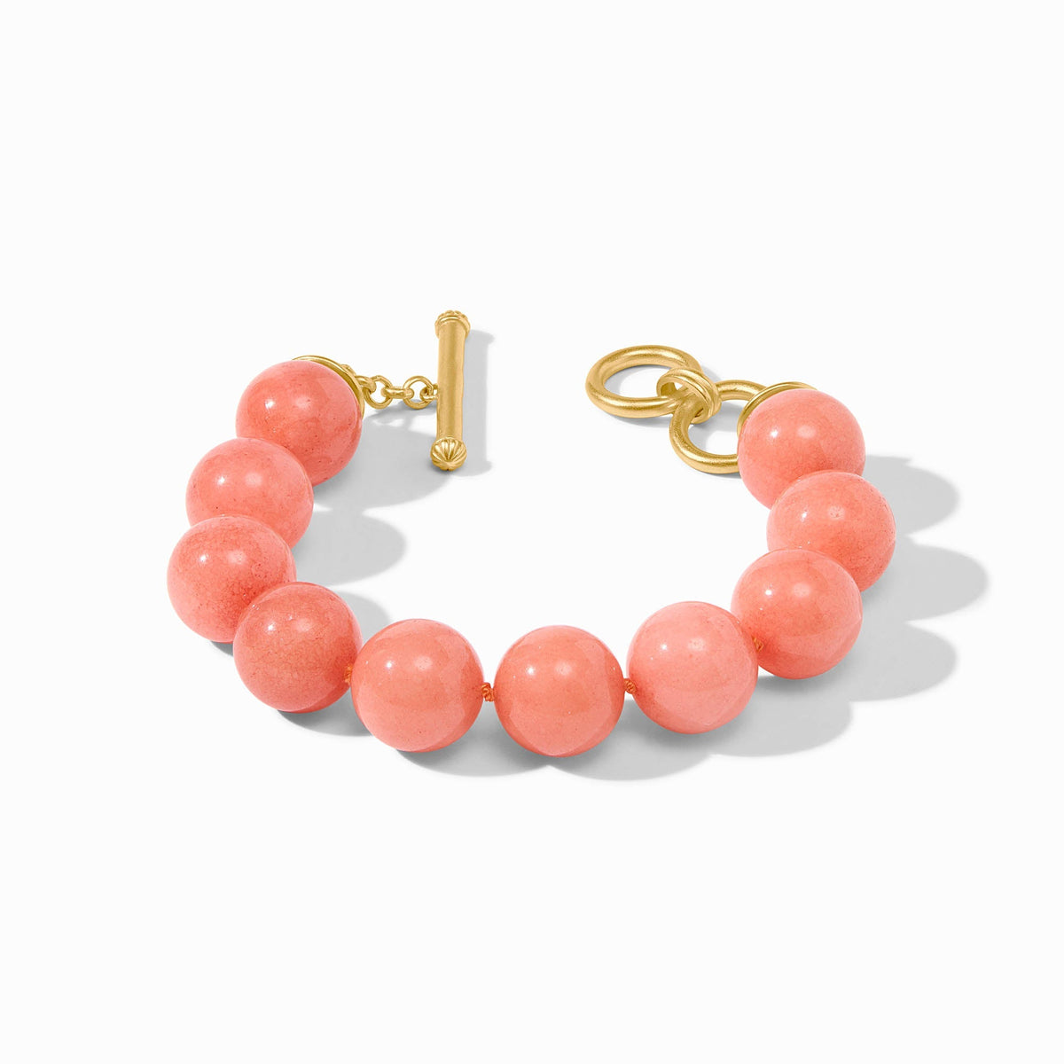 Polished Portofino beaded bracelet with adjustable toggle clasp in gold plate and jade.