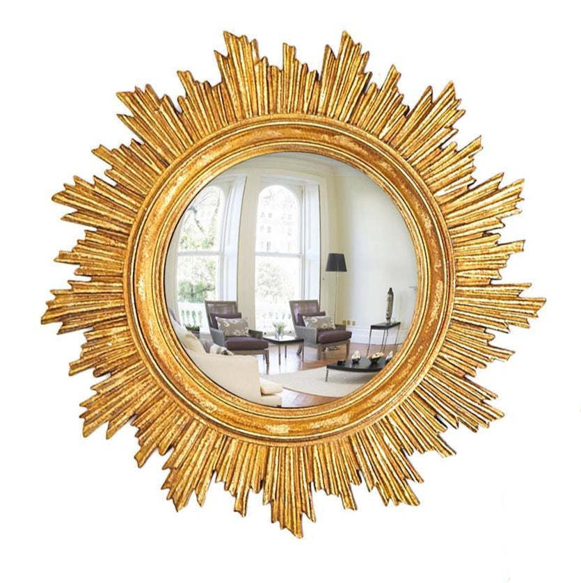 Gold leaf convex wall mirror with resin frame