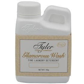 Tyler Candle Company Fleur De Lis Glamorous Wash 4 oz fine laundry detergent in a white bottle.