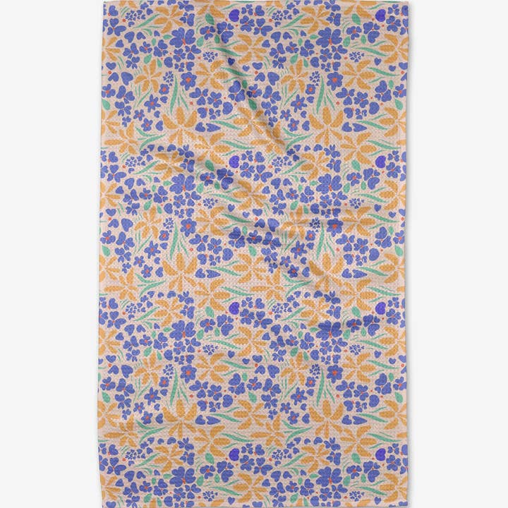 Recycled polyester waffle weave kitchen tea towel with single-sided print.