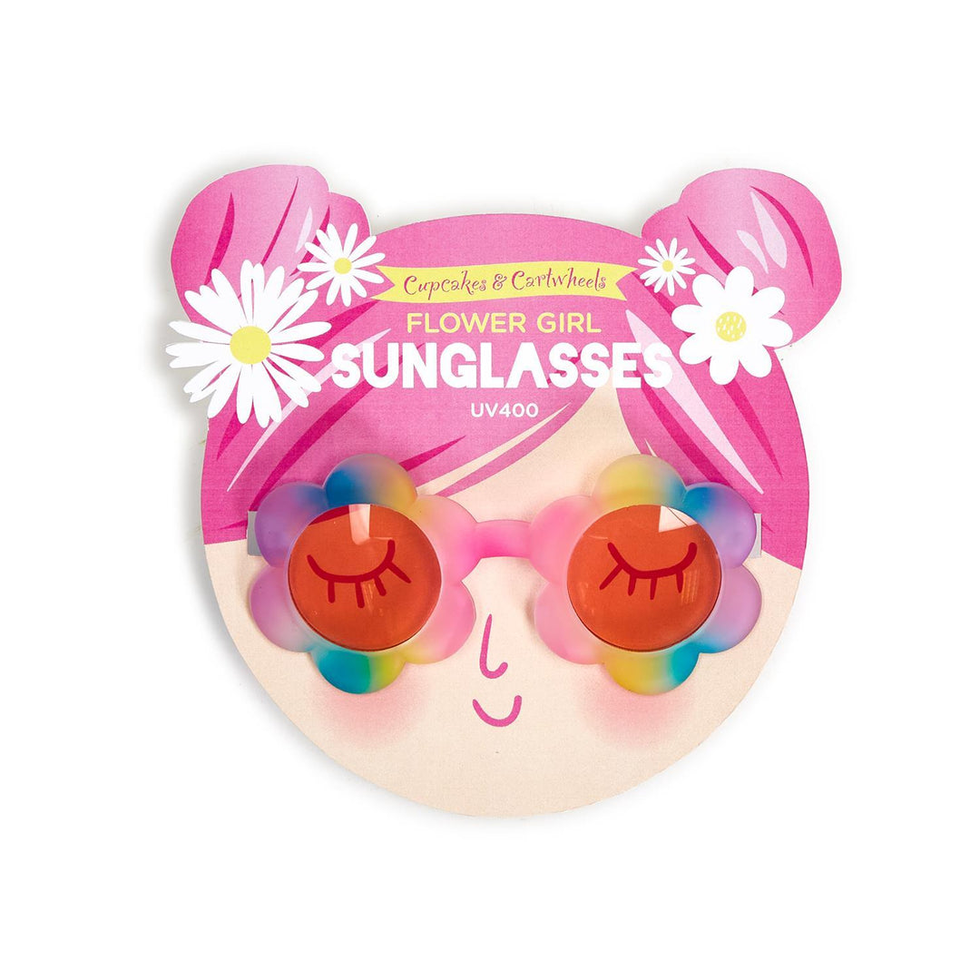 Ombre flower sunglasses with gradient lenses in a cat-eye silhouette featuring floral pattern detailing on the frame.