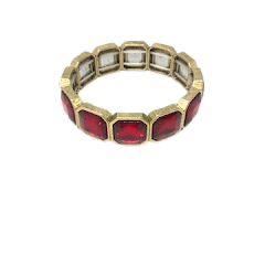 Ruby stretch bracelet featuring round rhinestone accents on a red cord.