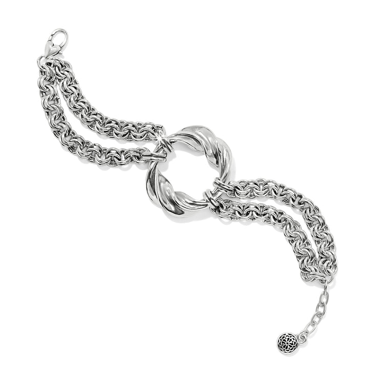 Antica silver plated double chain bracelet with a central twisted ring and lobster claw closure.