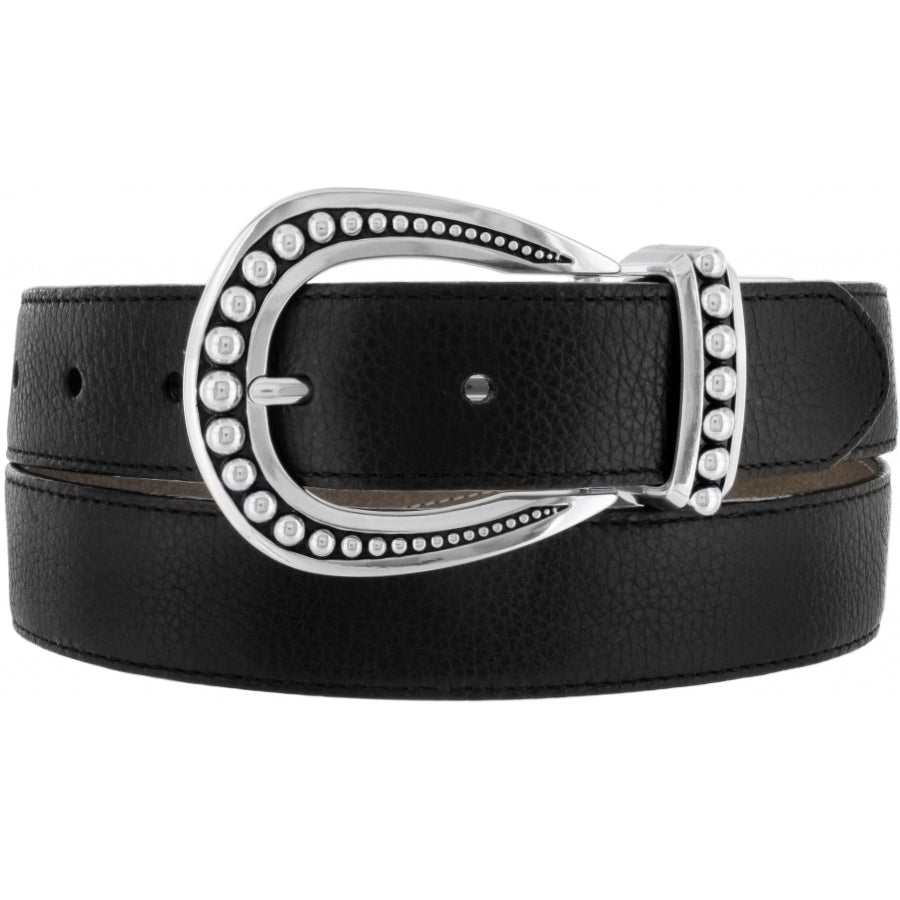 Black leather reversible belt with buckle closure