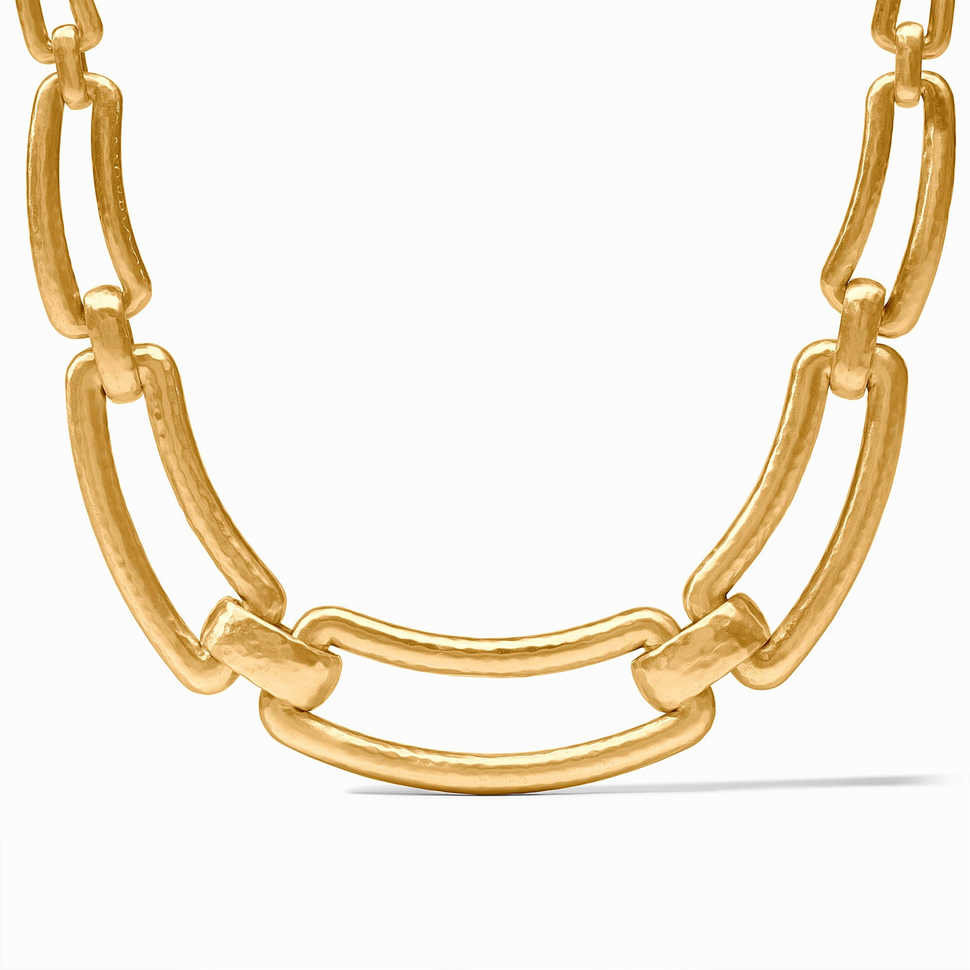 Sahara Collar Necklace in 24K gold plate with hammered texture and large rectangular links.