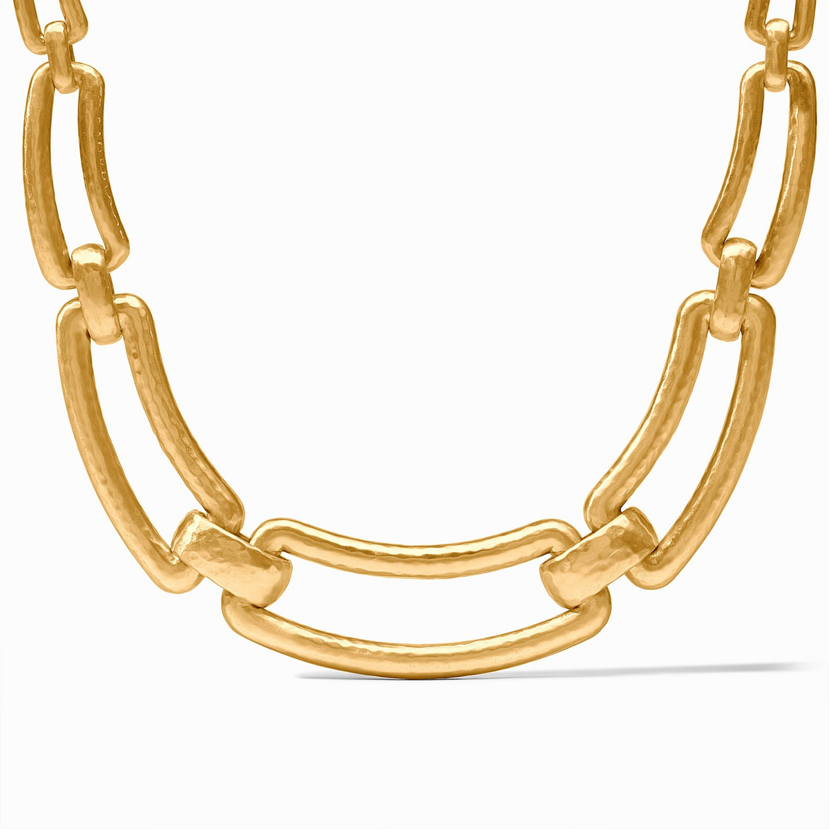 Sahara Collar Necklace in 24K gold plate with hammered texture and large rectangular links.