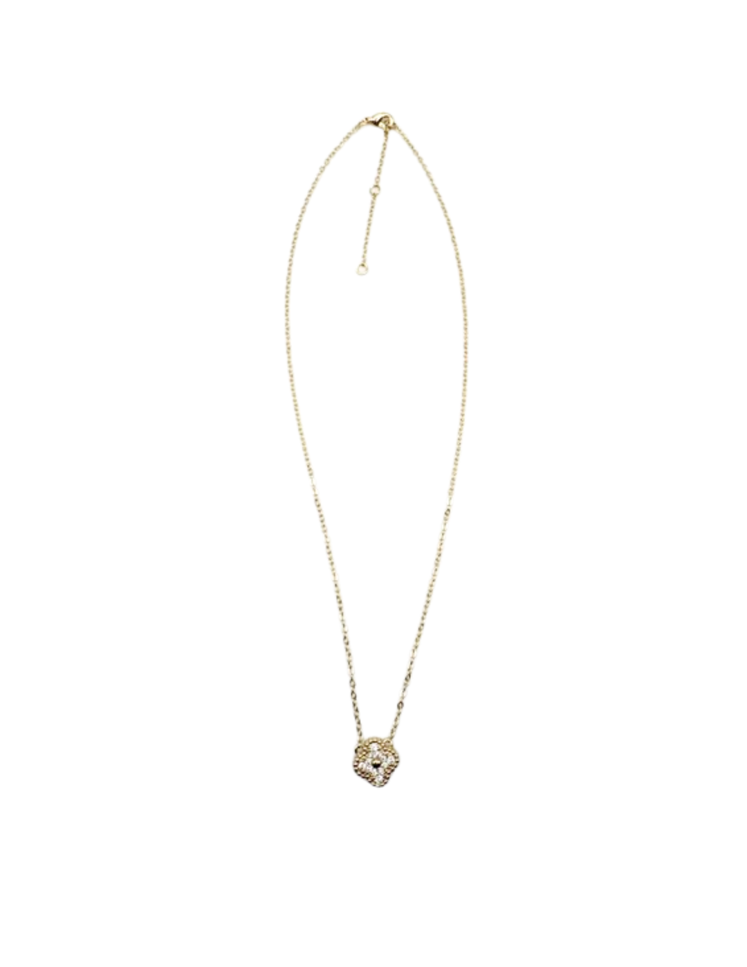 Gold chain necklace featuring a four-leaf clover pendant set with sparkling cubic zirconia stones.