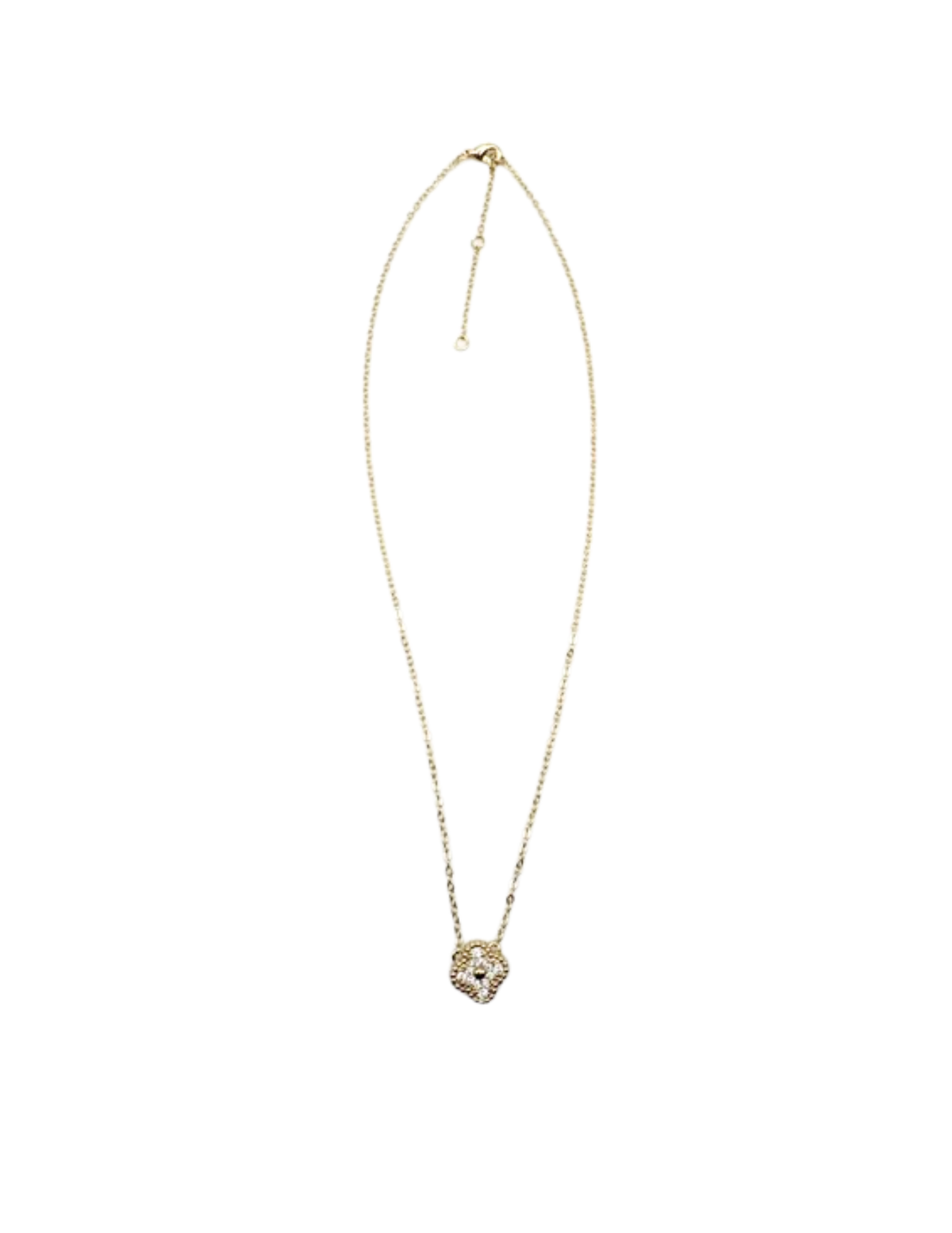 Gold chain necklace featuring a four-leaf clover pendant set with sparkling cubic zirconia stones.