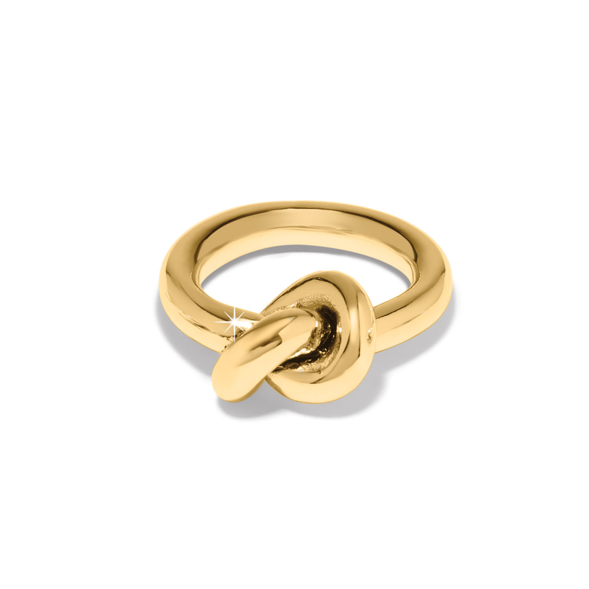 Gold plated Interlok single knot ring with a polished finish.