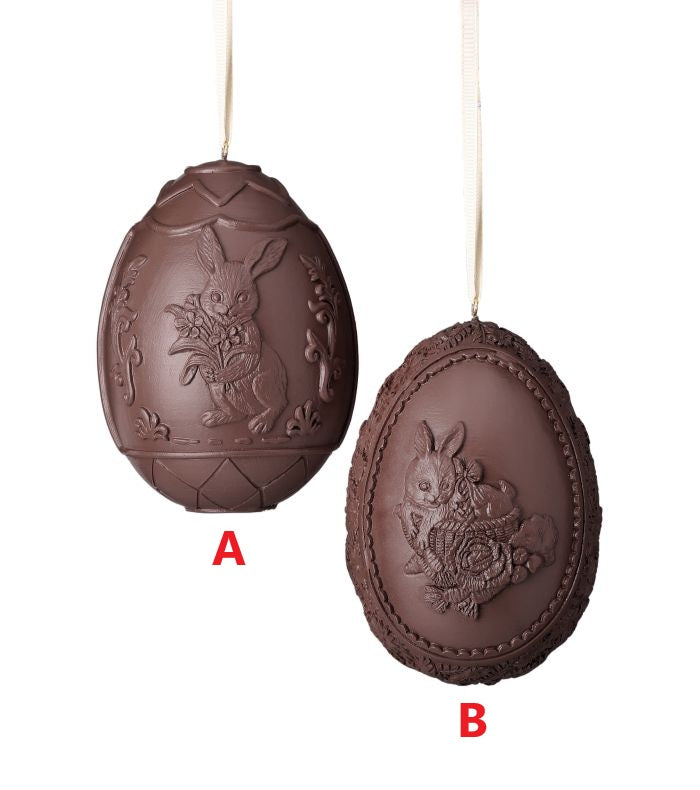 4.5-inch resin chocolate bunny egg hanger with decorative ears