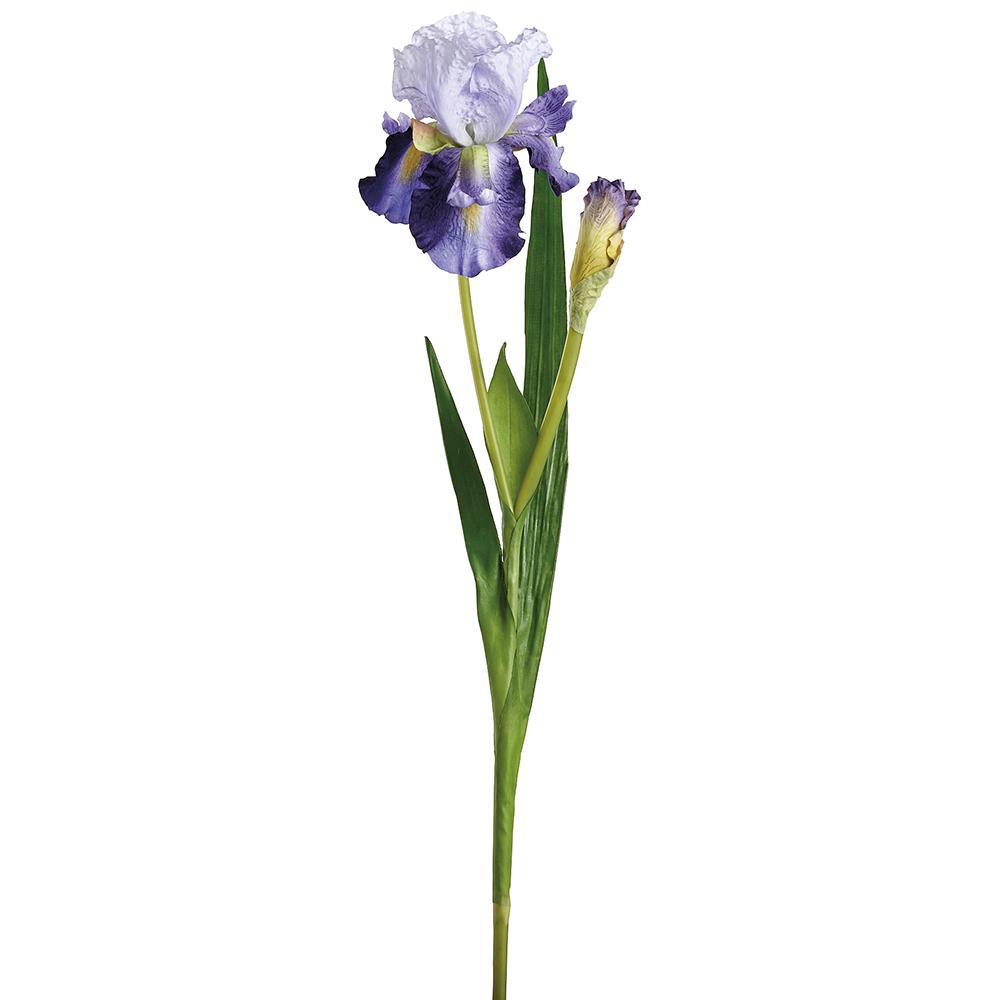37-inch artificial iris spray in purple lavender with polyester petals on an iron wire stem.