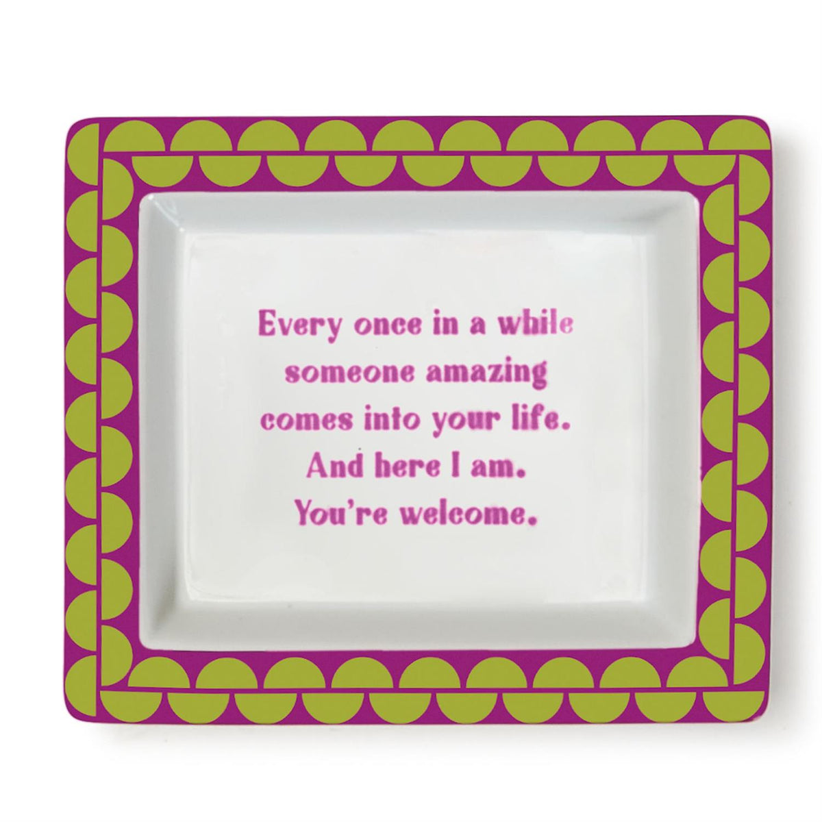 Wooden desk tray with sassy wise saying text in black on a light natural finish