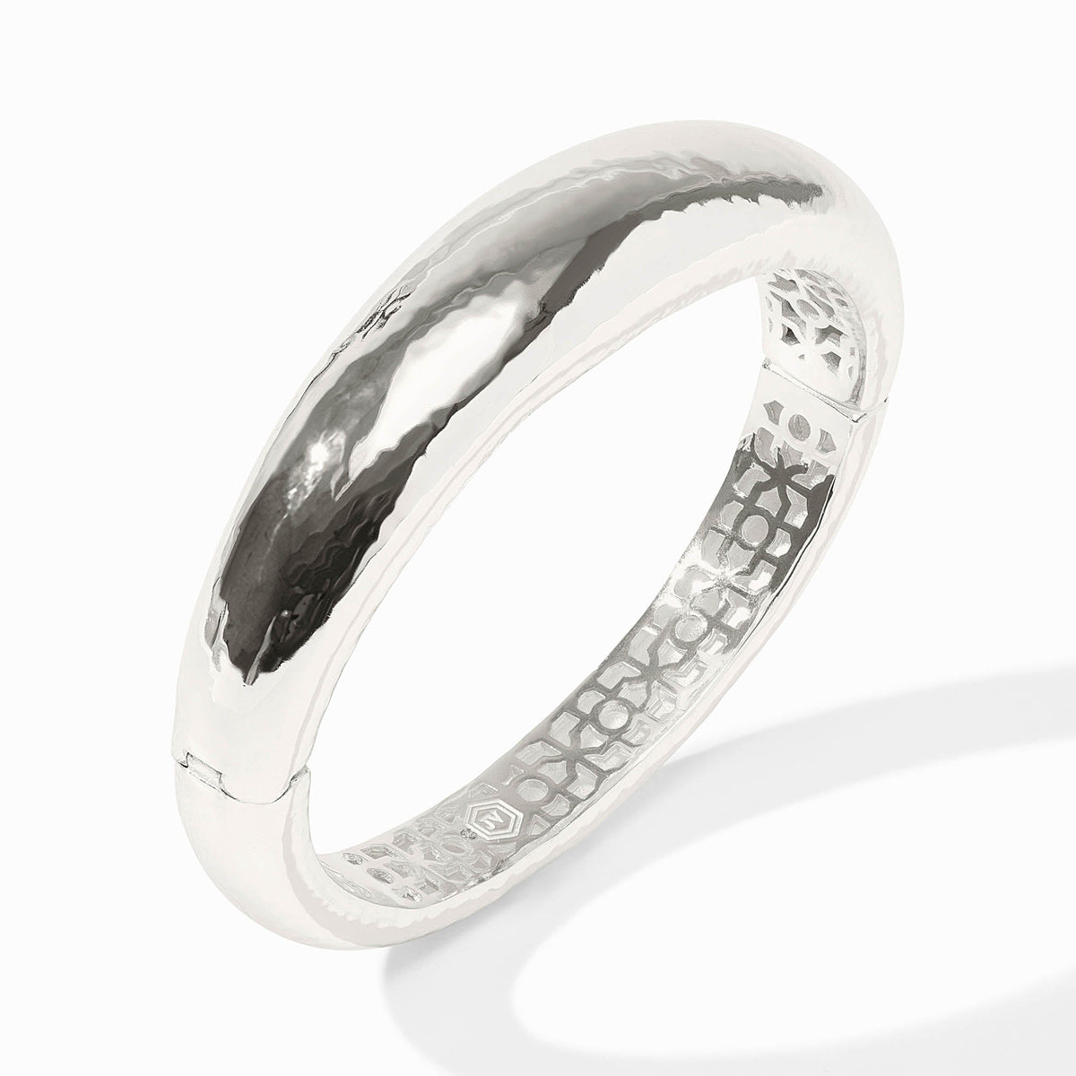 Catalina Demi Hinge Bangle in silver-tone metal with a spring hinge closure and smooth cylindrical silhouette.
