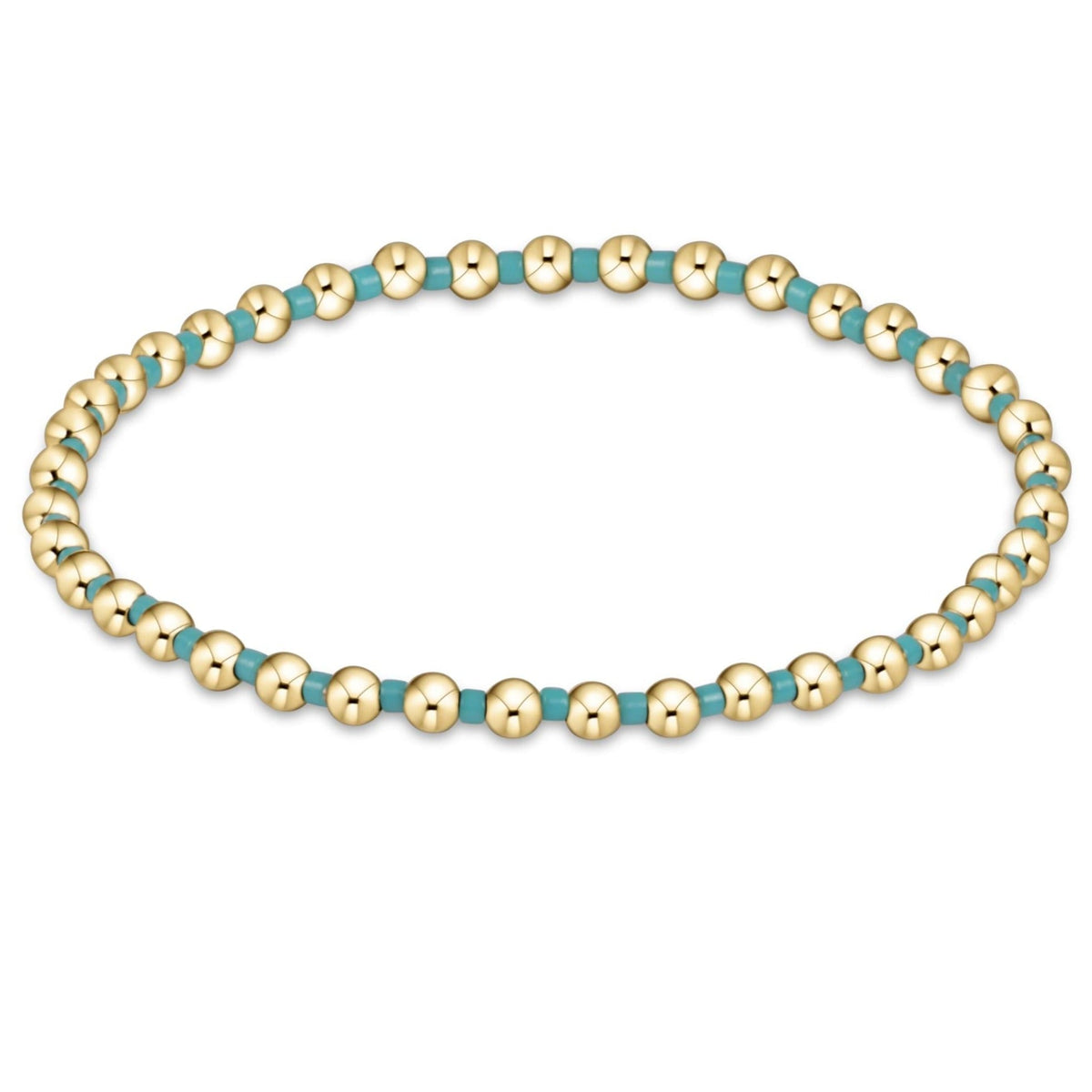 Hope Grateful bracelet featuring mixed 2mm seed beads in spring colors with gold-filled accents on elastic cord.