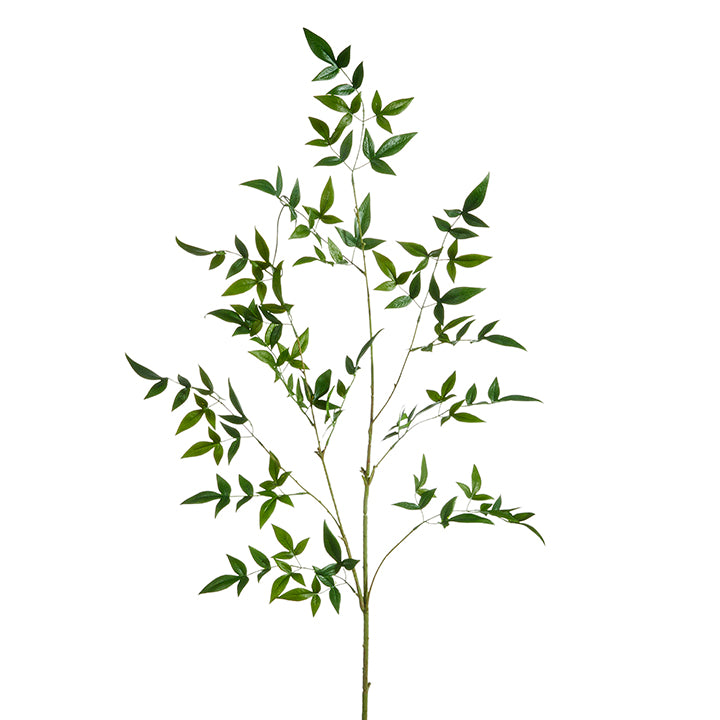 Green polyester foam leaf branch decoration measuring 53 inches long