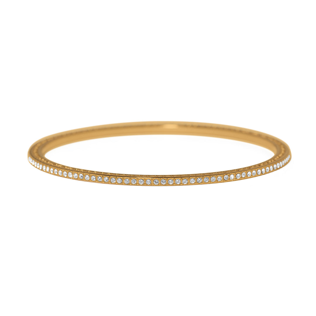 Gold plated thin bangle bracelet featuring fine quality crystals in a sleek circular silhouette.