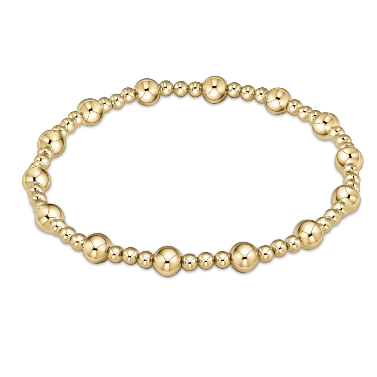 Classic Sincerity Pattern 5mm and 3mm gold-filled bead stretch bracelet.