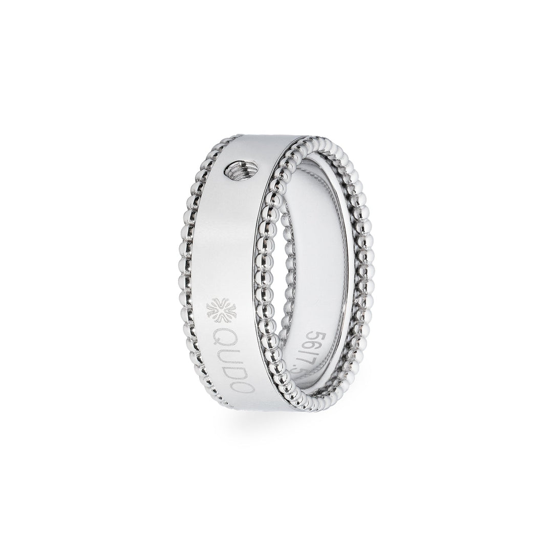 Silver Base Ring Punto with beaded edges, engraved QUDO logo, and a threaded hole for attachments.