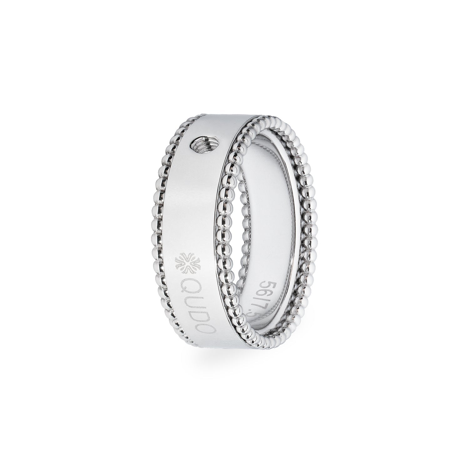 Silver Base Ring Punto with beaded edges, engraved QUDO logo, and a threaded hole for attachments.