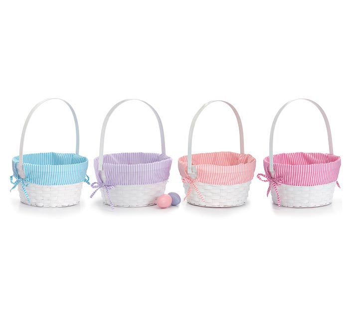 Bamboo Easter basket with striped sides, measuring 6 inches high by 9.5 inches wide.