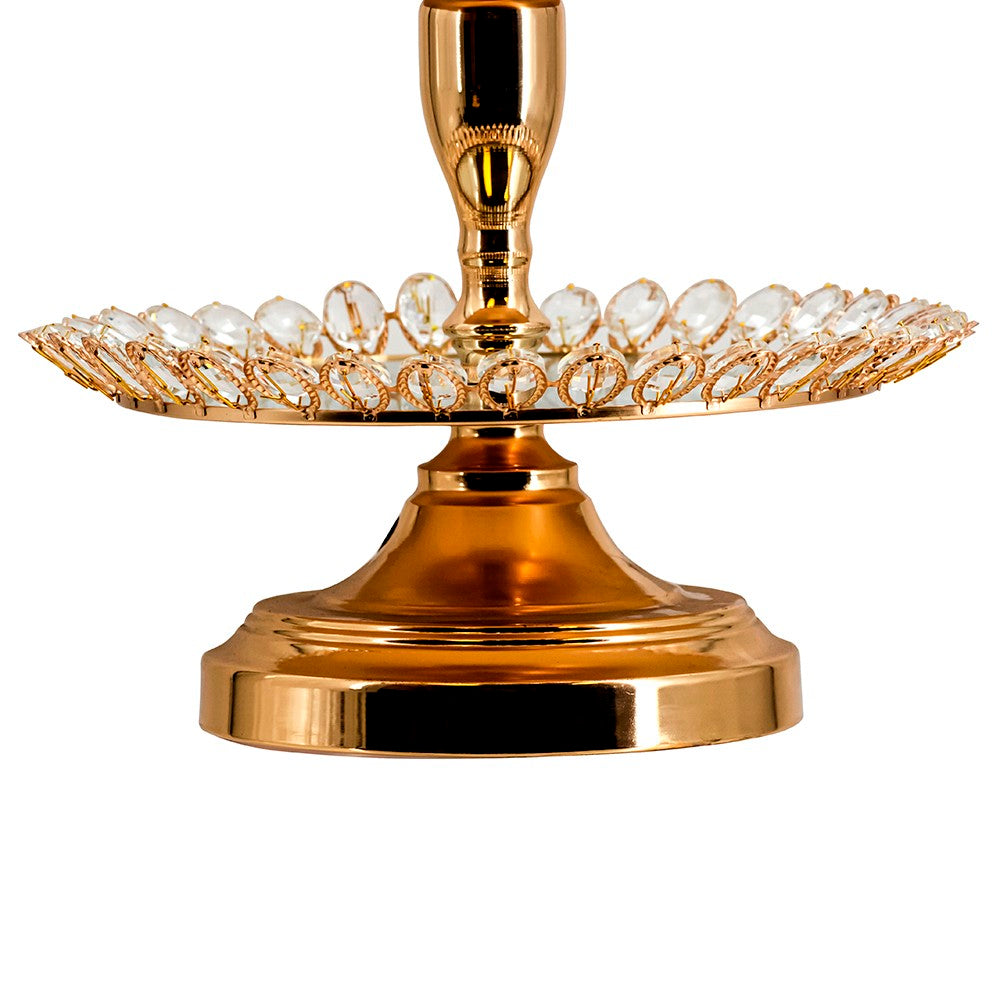 Three-tier gold serving stand with clear crystal accents