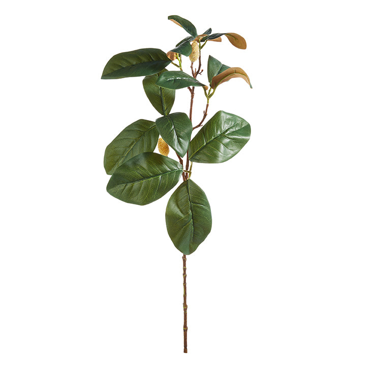 Artificial magnolia leaf spray with green stems arranged in a naturalistic cluster.