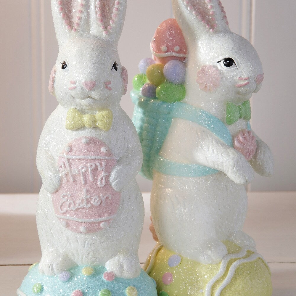 Seven-inch resin bunny figurine with sugared sweets texture in pastel colors.