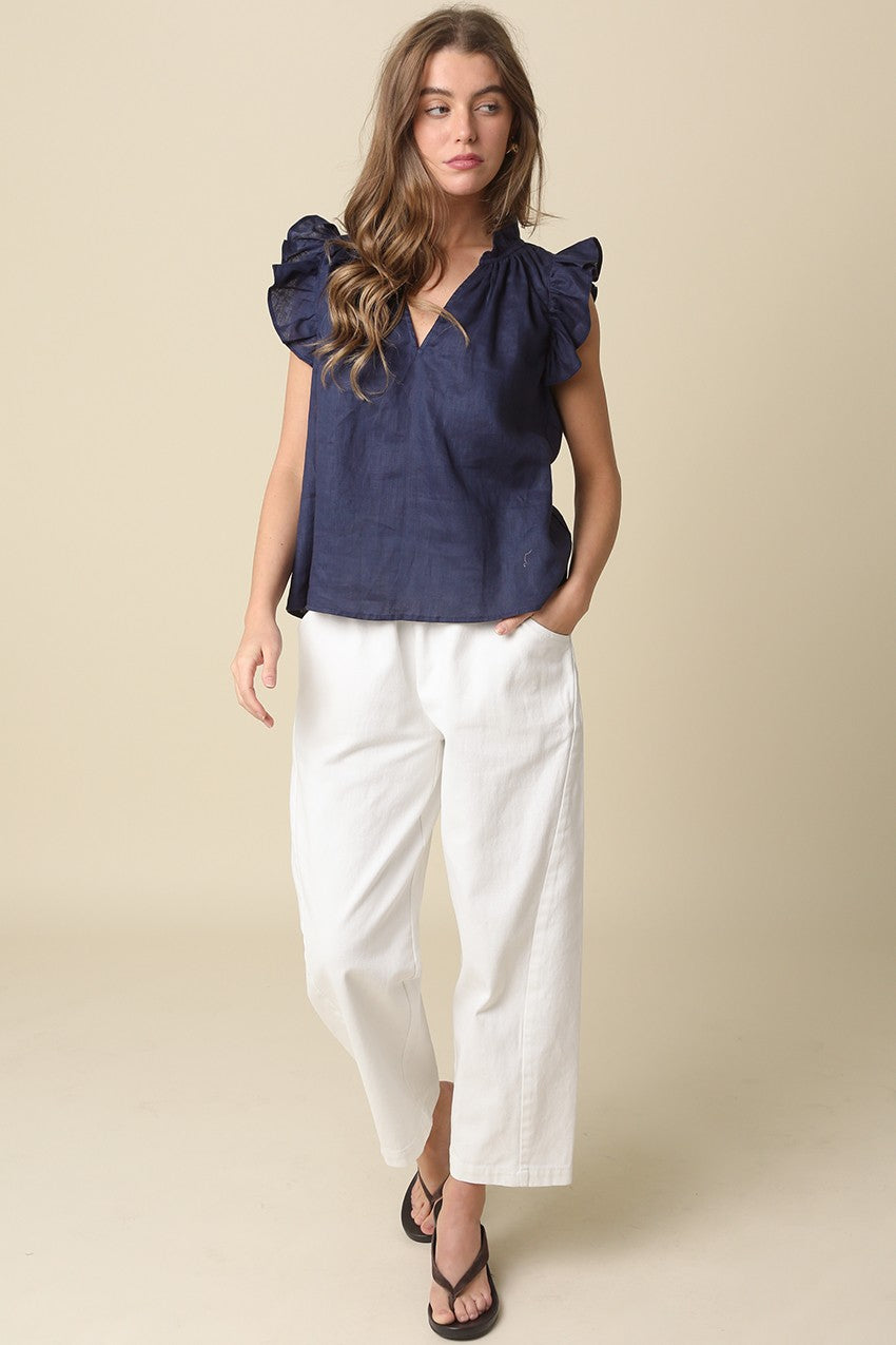 Heidi Linen Ruffle Blouse