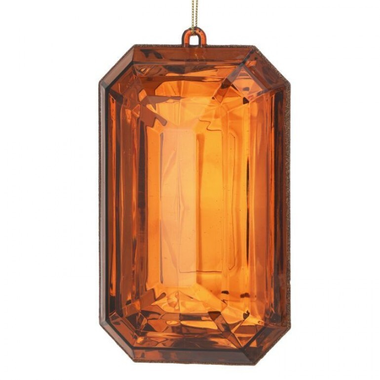 Nine-inch acrylic emerald cut ornament in translucent green with faceted geometric silhouette.