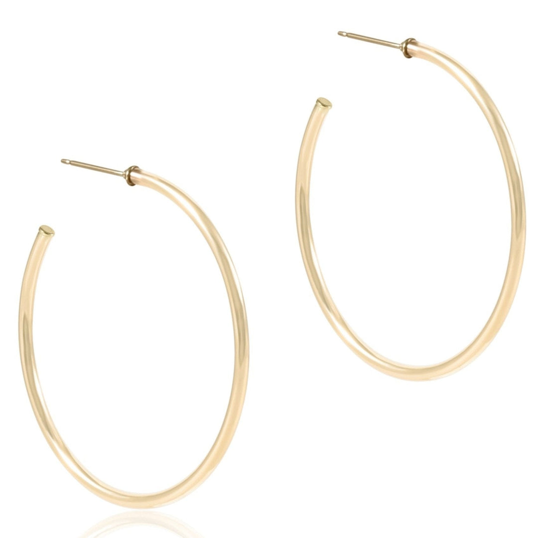 Pair of 1.75 inch round 14kt gold-filled 2mm smooth post hoop earrings.