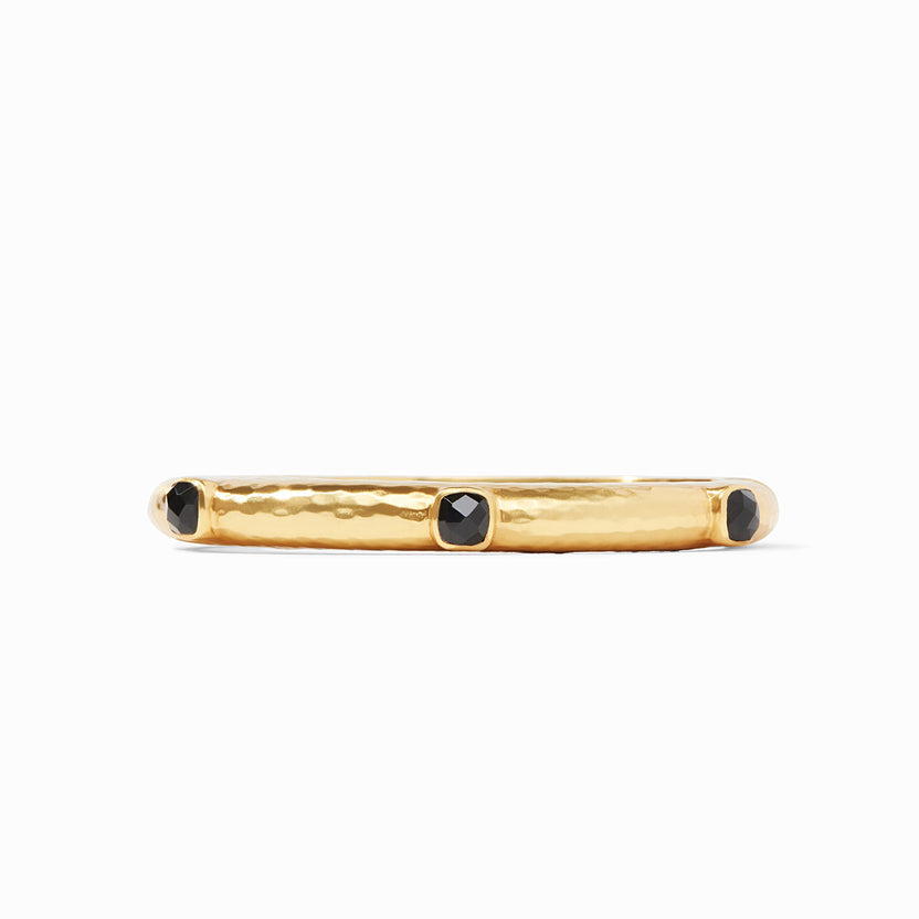 Rose-cut glass bangle with mother-of-pearl accents in hammered gold plate