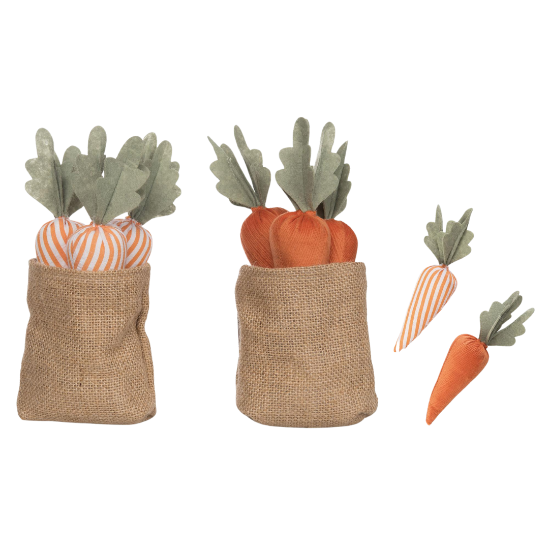 Fabric carrot ornament in bag from Easter Cottage collection