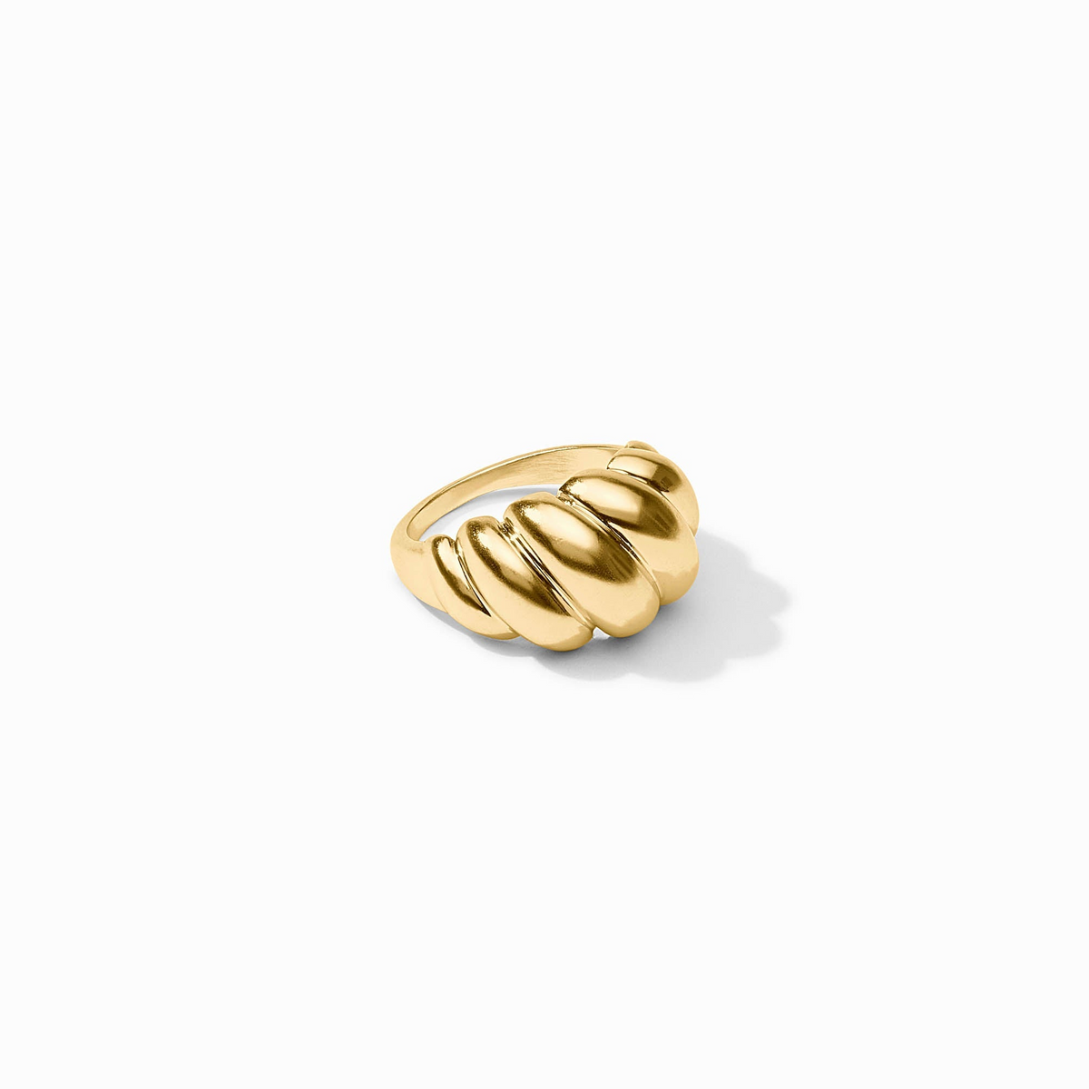 Ravello Ring in 24K gold plate featuring a wide, ribbed croissant-style band.