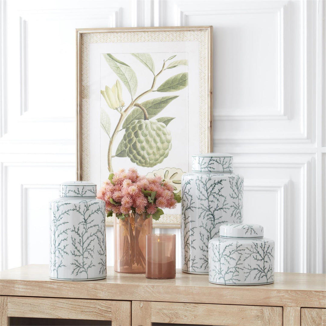 White & Green Coral Ceramic Ginger Jar