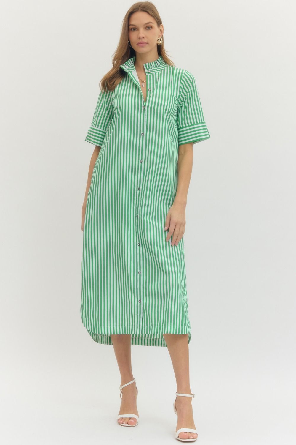 Ella Stripe ¾ Sleeve Midi Dress