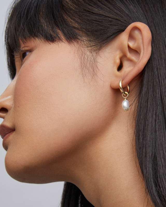 Willa Pearl Huggie Earrings Gold White Pearl