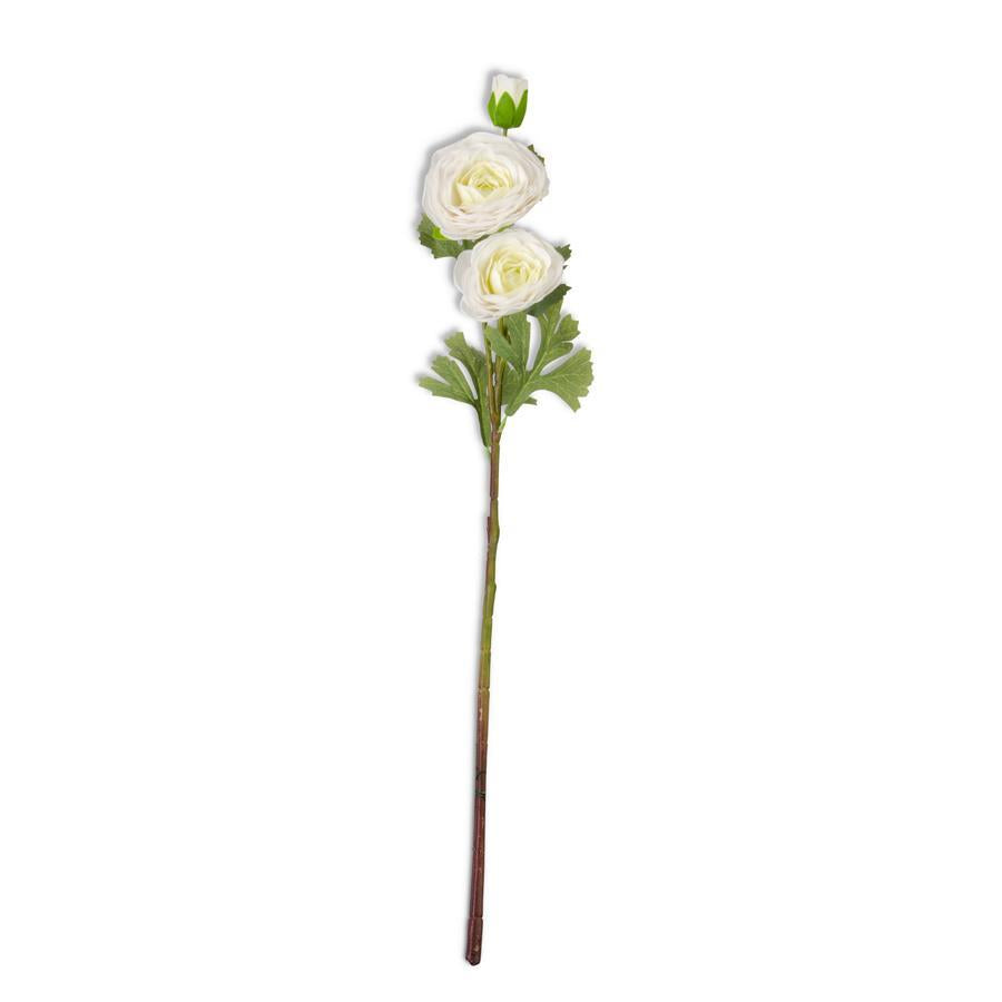 Artificial triple bloom ranunculus flower head with fabric petals in a realistic rose-like color.