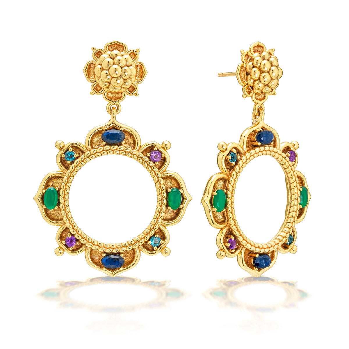Contessa dangle earrings featuring gilded berry motifs on detailed posts with a regal silhouette.