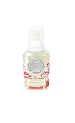 Michel Design Works Peppermint mini foaming shea butter hand soap in a clear pump bottle.